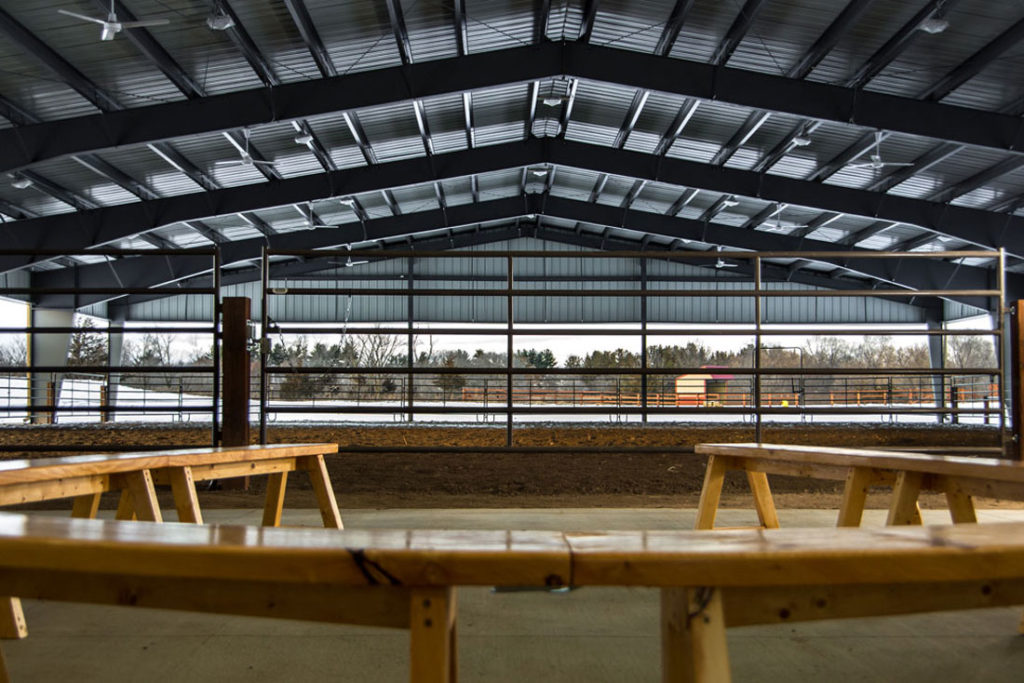 Interior view of Whispering Prairie Covered Barn and Riding Ring
